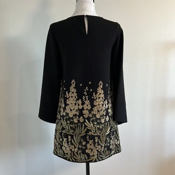 ZARA | BLACK LONG SLEEVE MINI DRESS WITH GOLD EMBELLISHED EMBROIDERY - Picture 5 of 10